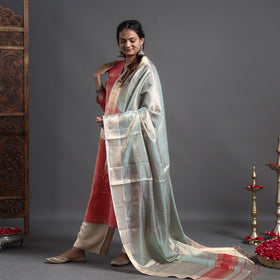  Traditional Maheshwari Tissue Zari Work Cotton Handloom Kurta with Dupatta Set 