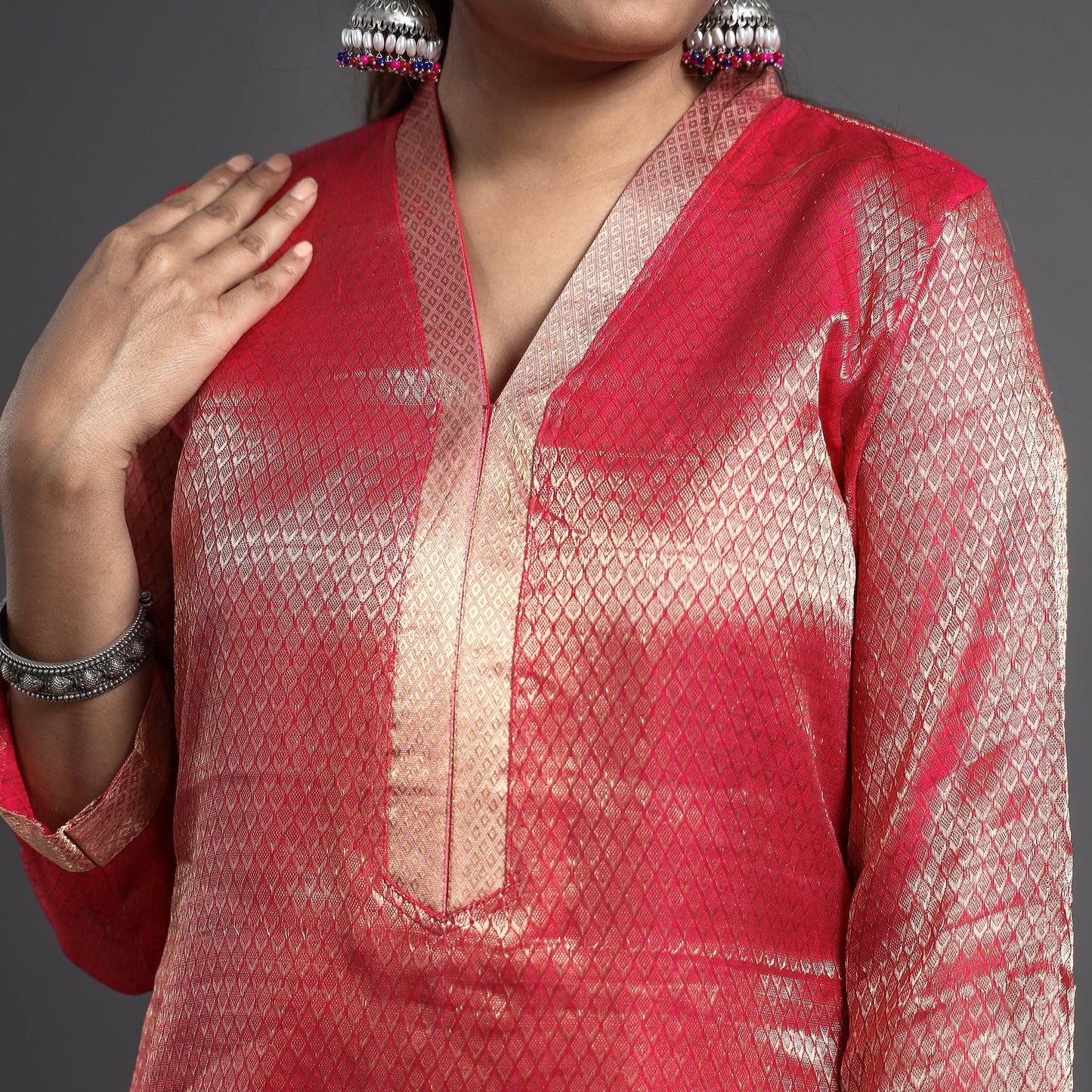  Traditional Maheshwari Tissue Zari Work Cotton Handloom Kurta with Dupatta Set 