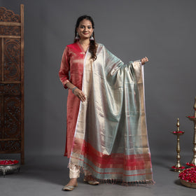  Traditional Maheshwari Tissue Zari Work Cotton Handloom Kurta with Dupatta Set 