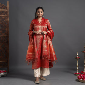  Traditional Maheshwari Tissue Zari Work Cotton Handloom Kurta with Dupatta Set 