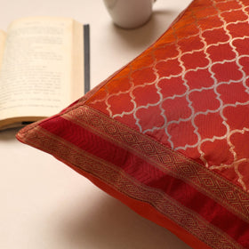 Red Traditional Pure Banarasi Silk Handwoven Zari Cushion Cover