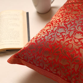 Red Traditional Pure Banarasi Silk Handwoven Zari Cushion Cover