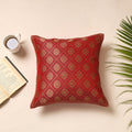 Red Traditional Pure Banarasi Silk Handwoven Zari Cushion Cover
