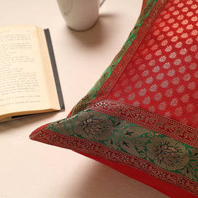 Red Traditional Pure Banarasi Silk Handwoven Zari Cushion Cover