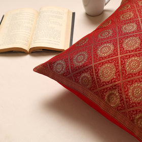 Red Traditional Pure Banarasi Silk Handwoven Zari Cushion Cover