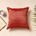 Red Traditional Pure Banarasi Silk Handwoven Zari Cushion Cover
