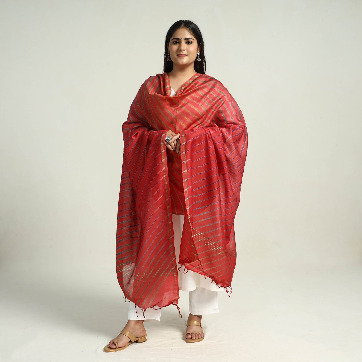 Traditional Tie & Dye Chanderi Silk Leheriya Dupatta