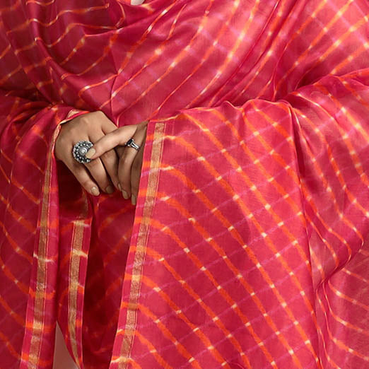 Red Traditional Tie & Dye Chanderi Silk Leheriya Dupatta