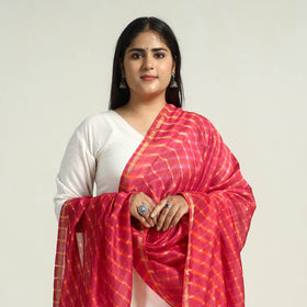Red Traditional Tie & Dye Chanderi Silk Leheriya Dupatta