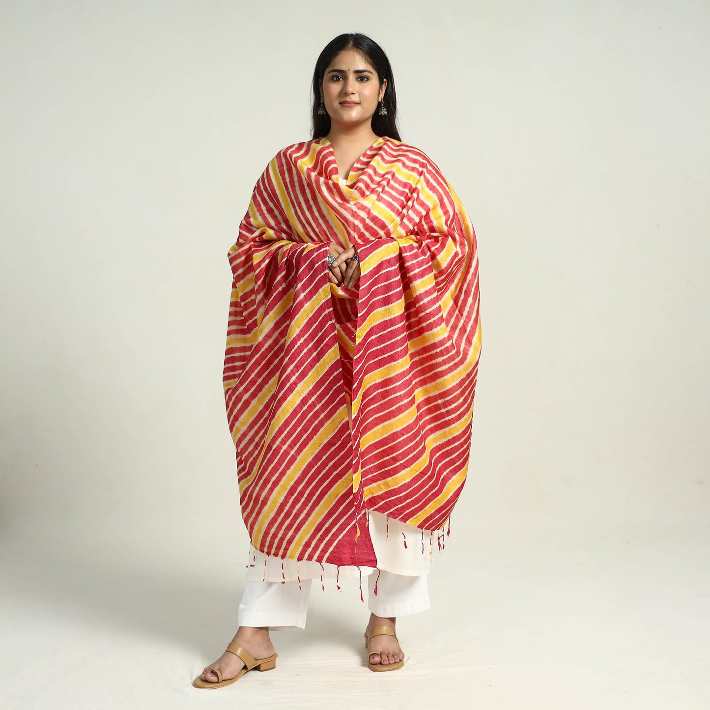 Traditional Tie & Dye Tussar Silk Leheriya Dupatta