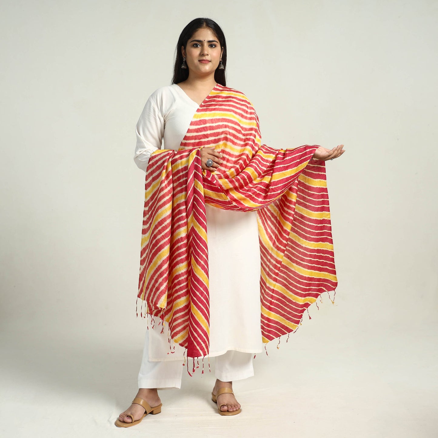 Traditional Tie & Dye Tussar Silk Leheriya Dupatta