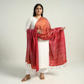 Red Traditional Tie & Dye Tussar Silk Leheriya Dupatta