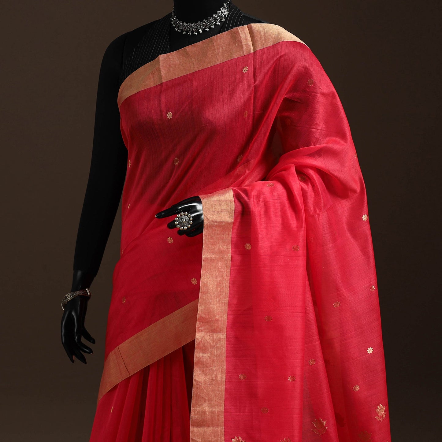 Red - traditional zari buti handloom chanderi silk saree 56