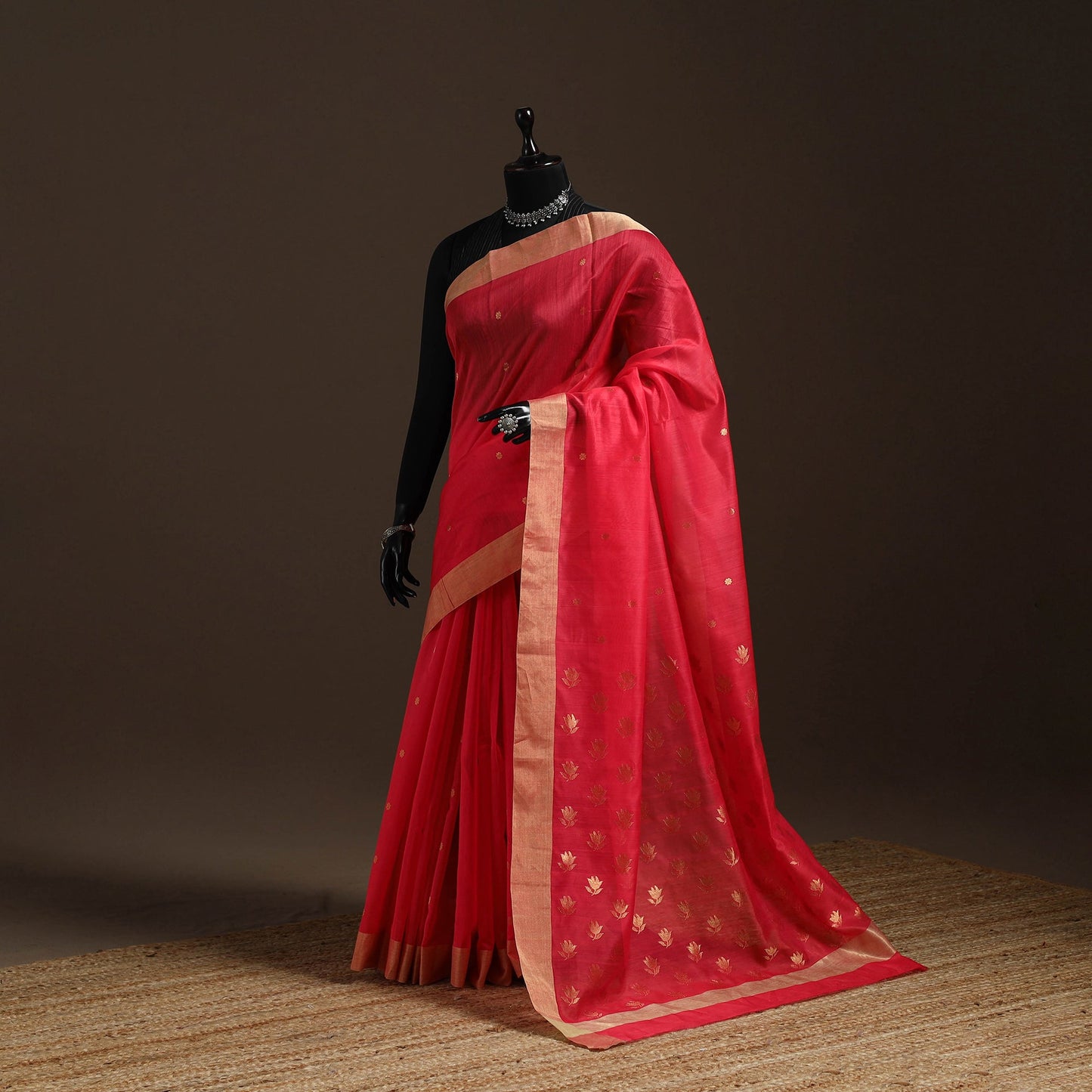 Red - traditional zari buti handloom chanderi silk saree 56
