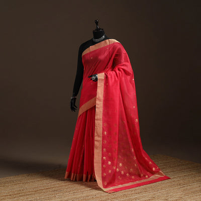 Red - traditional zari buti handloom chanderi silk saree 56