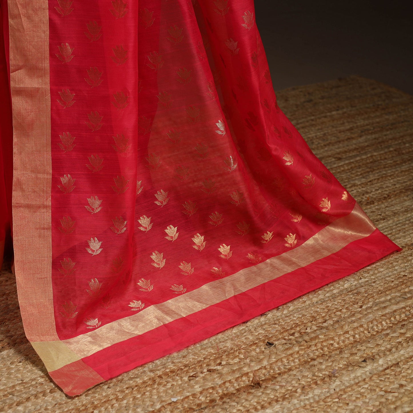 Red - traditional zari buti handloom chanderi silk saree 56