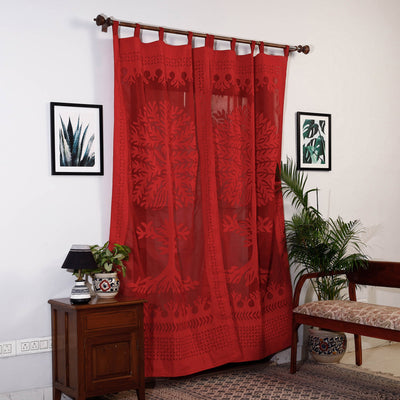 Tree Cutwork Cotton Barmer Applique Door Curtain