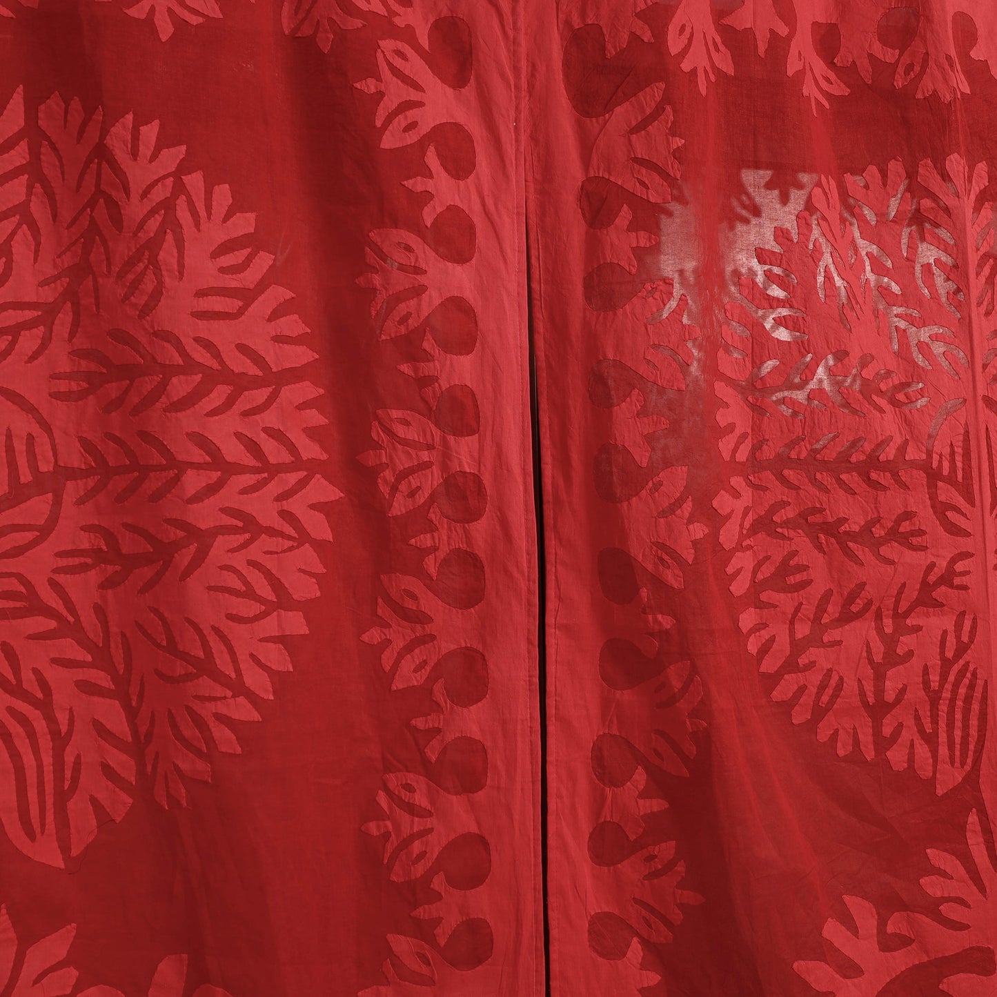 Red Tree Cutwork Cotton Barmer Applique Window Curtain