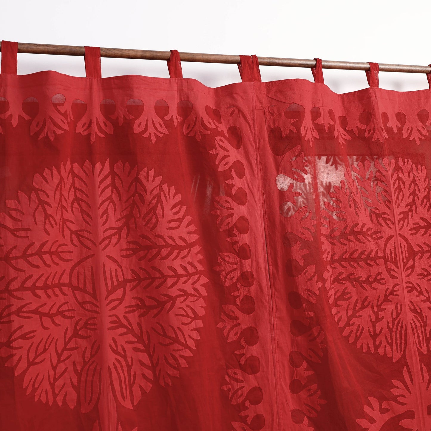 Red Tree Cutwork Cotton Barmer Applique Window Curtain