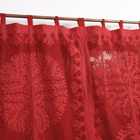 Red Tree Cutwork Cotton Barmer Applique Window Curtain