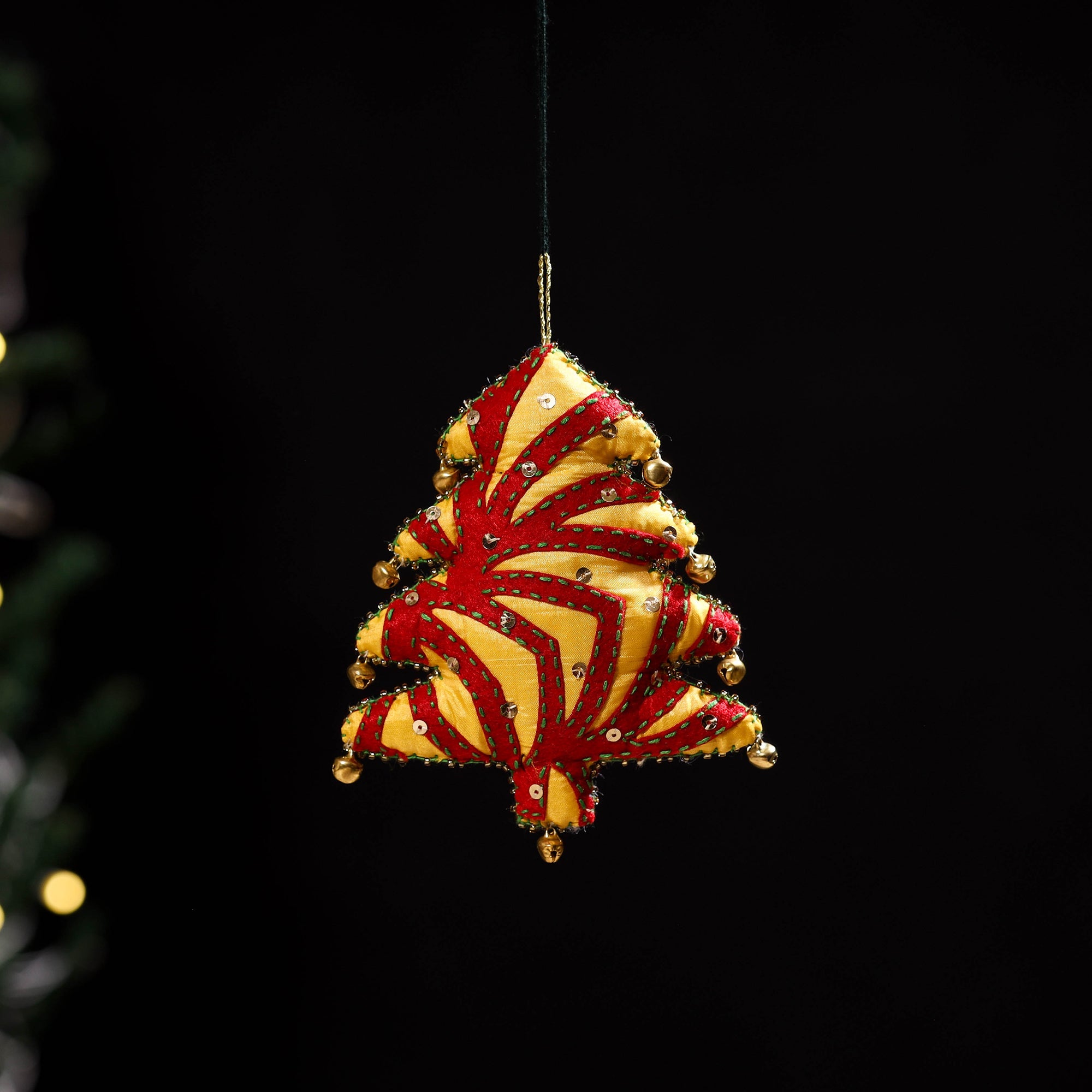 Red - tree - hand embroidered felt christmas decor ornament