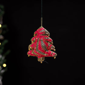 Red - tree - hand embroidered felt christmas decor ornament