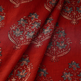 Red with Tropical Flower Block Print Mul Cotton Ajrakh Fabric