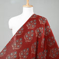 Red with Tropical Flower Block Print Mul Cotton Ajrakh Fabric