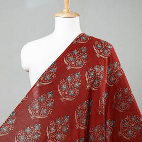 Red with Tropical Flower Block Print Mul Cotton Ajrakh Fabric