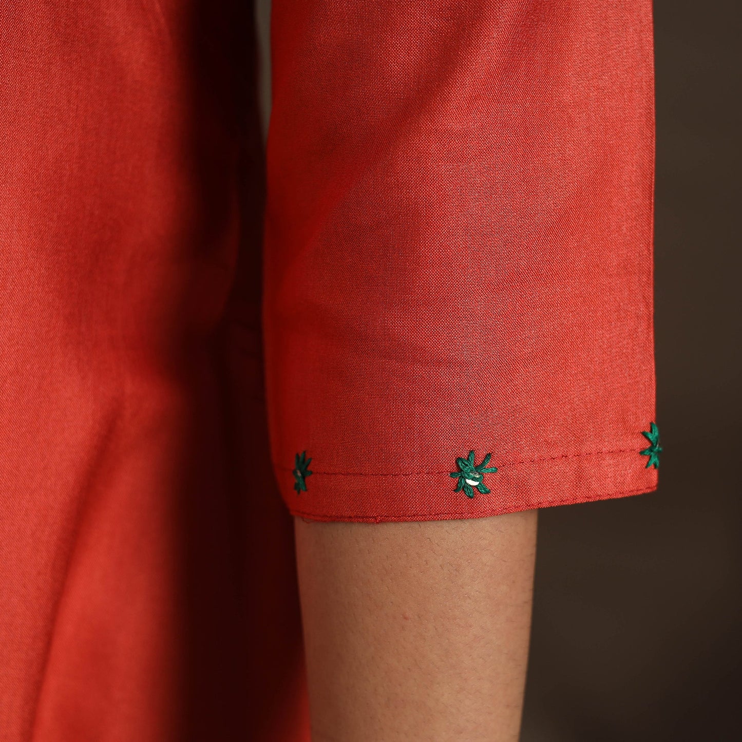 Red - tussar silk cotton kurta with fine hand embroidery 02