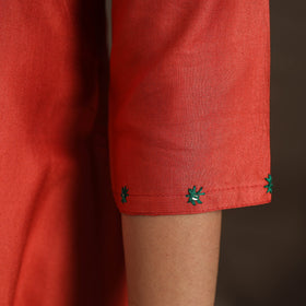 Red - tussar silk cotton kurta with fine hand embroidery 02