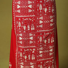 Red - unstitched cotton bengal kantha handwork kurta