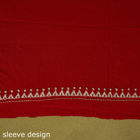 Red - unstitched cotton bengal kantha handwork kurta