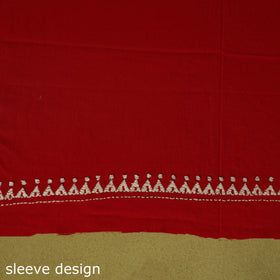 Red - unstitched cotton bengal kantha handwork kurta