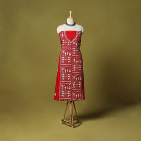 Red - unstitched cotton bengal kantha handwork kurta