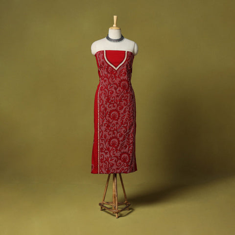 Red - unstitched cotton bengal kantha handwork kurta