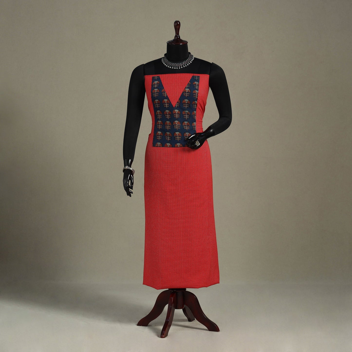 Red Unstitched Plain Cotton Kurta Material