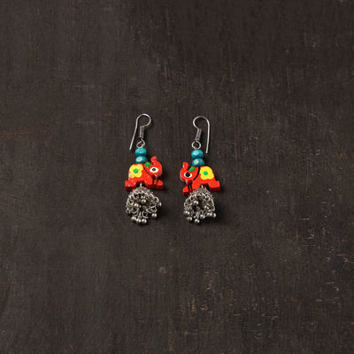Red - vaani german silver jhumki earrings with wooden