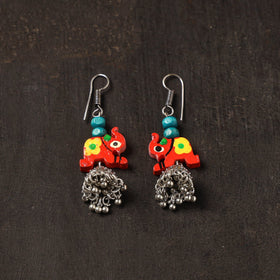 Red - vaani german silver jhumki earrings with wooden