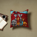 Red - wool thread crewel hand embroidery cushion cover (16