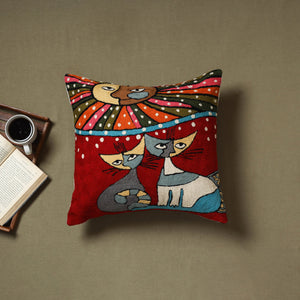 Red - wool thread crewel hand embroidery cushion cover (18