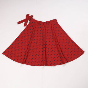 Red Wrap Around Cotton Pochampally Ikat Skirt
