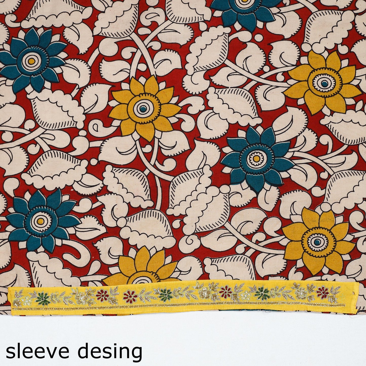 Red - zardozi hand embroidered kalamkari cotton blouse