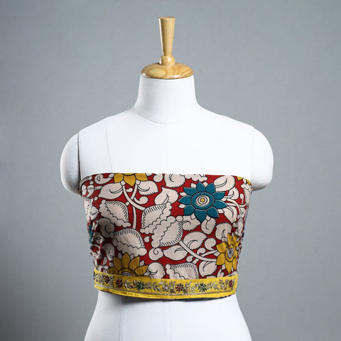 Red - zardozi hand embroidered kalamkari cotton blouse