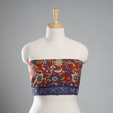 Red - Zardozi Hand Embroidered Kalamkari Cotton Blouse Piece 37