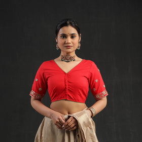 Buy Red Zardozi Hand Embroidery Cotton Blouse Online