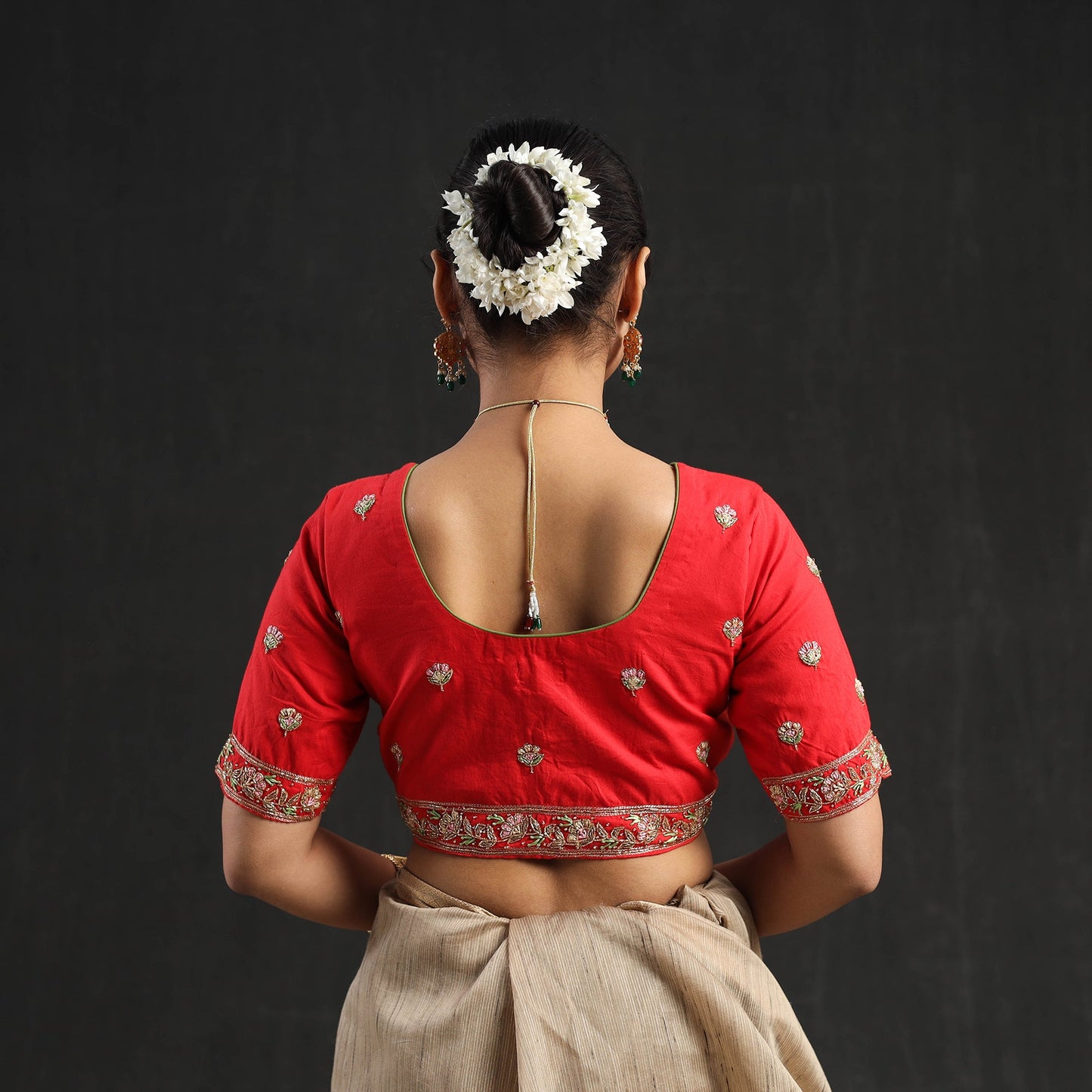 Buy Red Zardozi Hand Embroidery Cotton Blouse Online