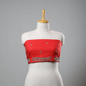 Red - zardozi hand embroidery cotton plain blouse piece 10