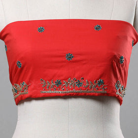 Red - zardozi hand embroidery cotton plain blouse piece 11