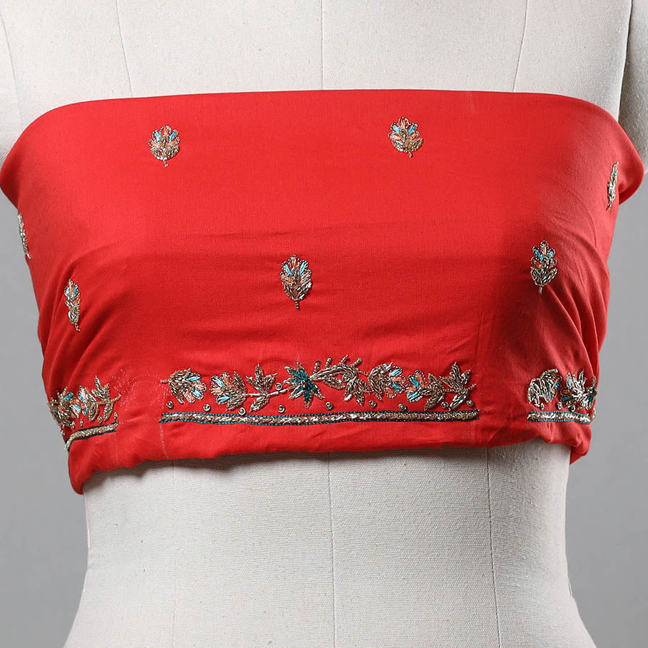 Red - zardozi hand embroidery cotton plain blouse piece 13